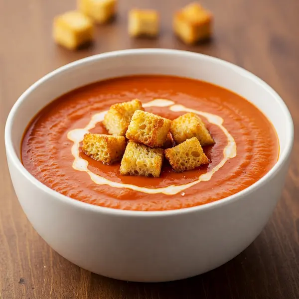 Supă cremă de roșii cu crutoane